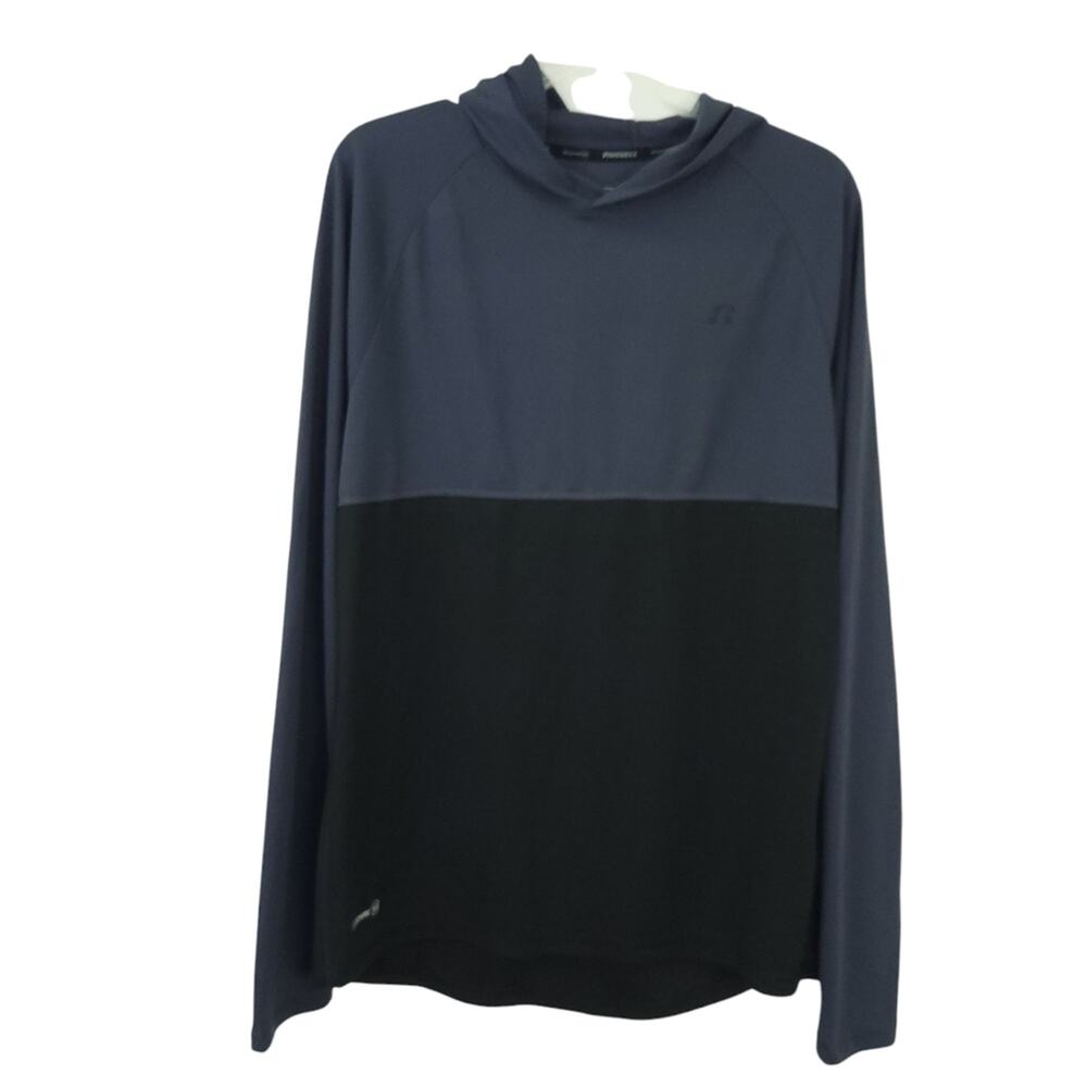 NEW Russell Long Sleeve Athletic Shirt Medium Mens Gray Black Hooded Lightweight